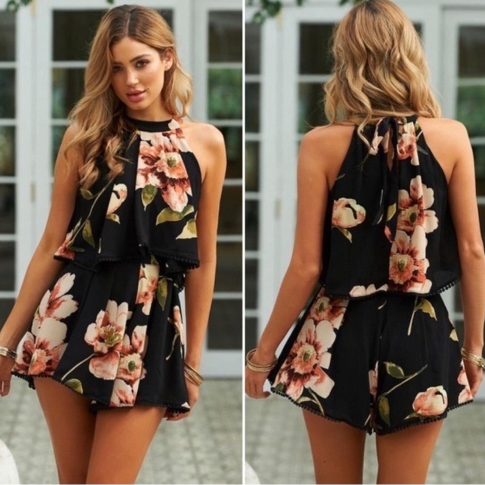 Hello Molly 🌺 Take Me Anywhere Playsuit, Black Floral, US Size 4